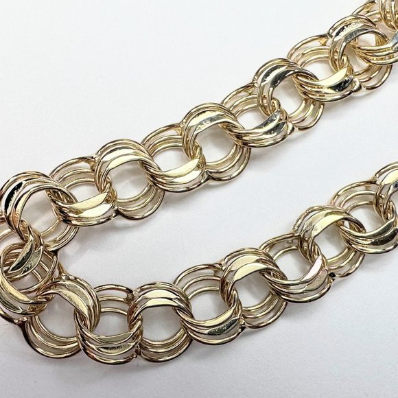 14K yellow gold patent Triple Link charm bracelet starter 7 1/4" x 8.7mm 10.6gm - Picture 7 of 8